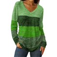 thumbnail image 2 of HLKJKLS Long Sleeve Shirts For Women Color Blocked Long Sleeve V Neck T Shirt Polyester-Cotton Blend Casual Fashionable Breathable Green S-Xxl, 2 of 5