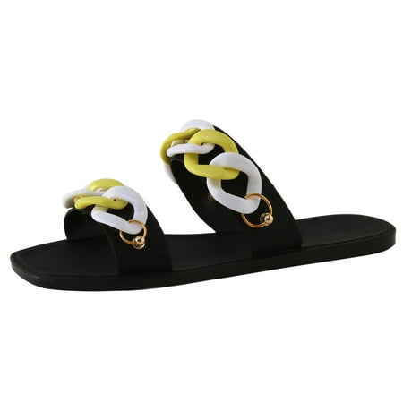 

PEASKJP Ladies Sandals Flat Sandals for Women Palm Leaf Summer Casual (Yellow 6.5)