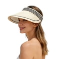 thumbnail image 3 of jiaxiM Sun Visor for Women Summer Travel Vacation Foldable Wide Brim Straw Clip on Stretch Striped Color Blocking Hat Outdoor Beach UV Protection Cap, 3 of 5
