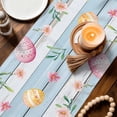 thumbnail image 3 of Easter Table Runner 72 Inches, Spring Bunny Feet Flowers Eggs Blue Wooden Grain Bed Runner Dresser Scarves Tabletop for Indoor Outdoor Parties/Ceremony/Banquet, 14" x 72", 3 of 8