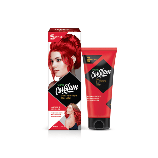 Nisha Cosglam Semi Permanent Hair Color, Hair Dye with Infused Conditioner  | No Ammonia, No Peroxide, Non Oxidative Hair Colour - 120g /  fl oz  (#23 Valentine Red) 