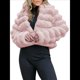 thumbnail image 2 of Chaqueta de Piel Sintética para Mujer, Abrigo Corto Abullonado de Larga, Abrigo Cálido de Invierno. Rosa S, 2 of 8