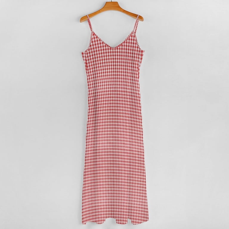 red gingham dress ladies Leshi Mini Dress in Red Gingham , Scoop Neckline