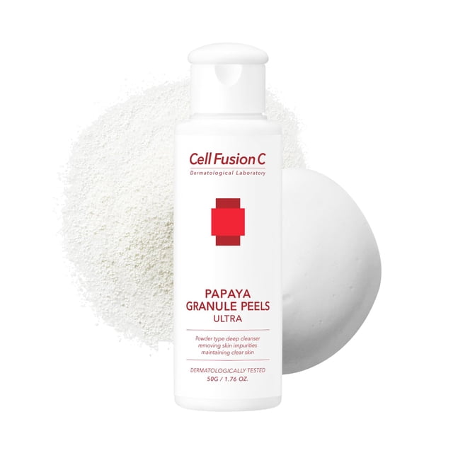 Cell Fusion C Papaya Granule Peels Ultra Powder Face Wash para pieles sensibles con enzima de papaya aclara y limpia para una piel más suave y uniforme 1.76 oz