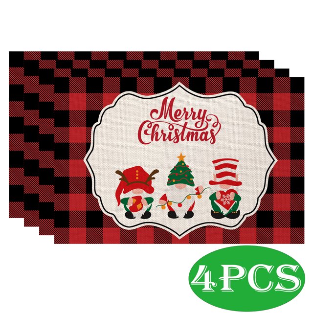 Christmas Placemats Set of 4 Buffalo Plaid Placemats for Christmas