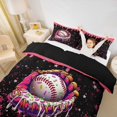 thumbnail image 2 of Castle Fairy Sport Baseball Bedding, Candy Glove Pattern Duvet Cover Full, Black Pink,Black Reversible,3pcs,1 Duvet Cover and 2 Pillowcases, 2 of 6