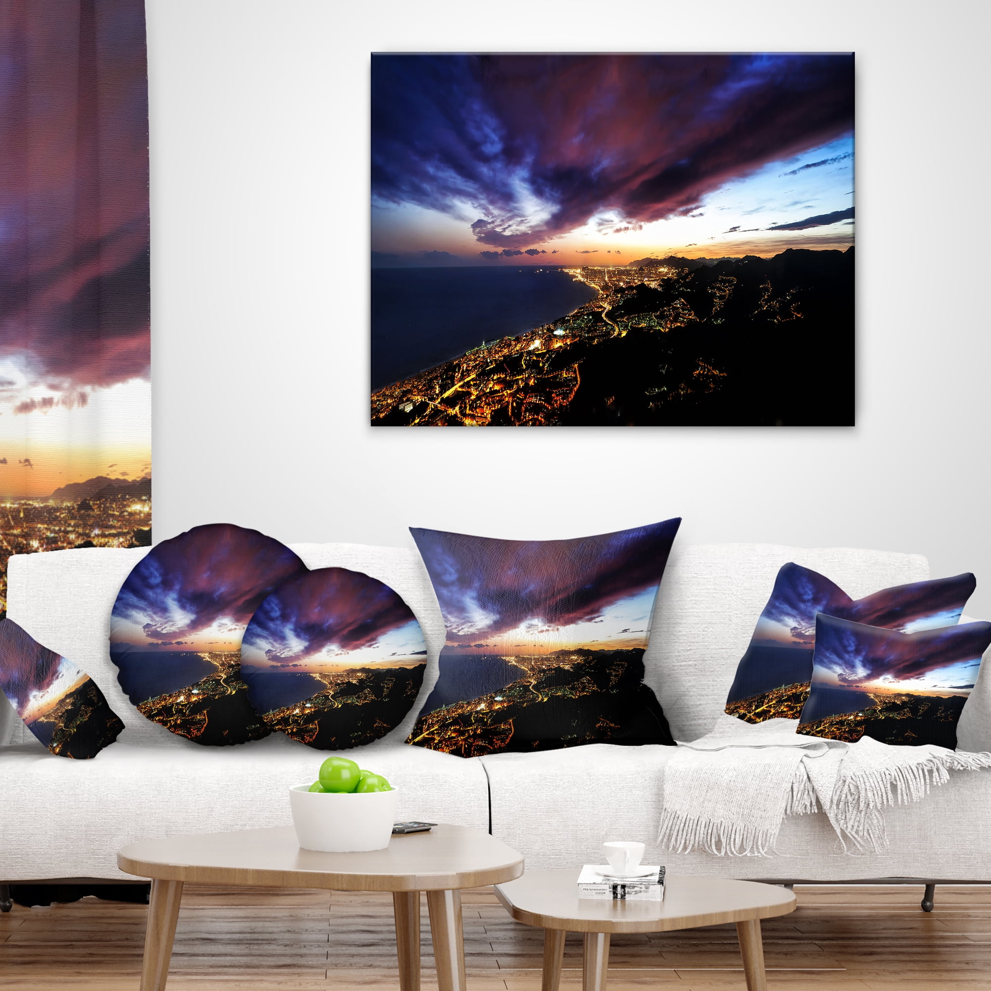 Designart Barcelona Skyline Panorama - Cityscape Throw Pillow - 16x16