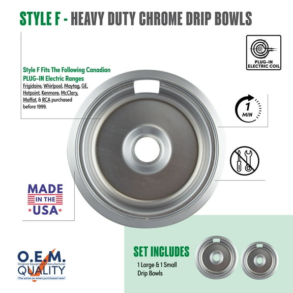 Range Kleen 10910A2X Style F 2 Pack Heavy Duty Chrome Drip Bowls