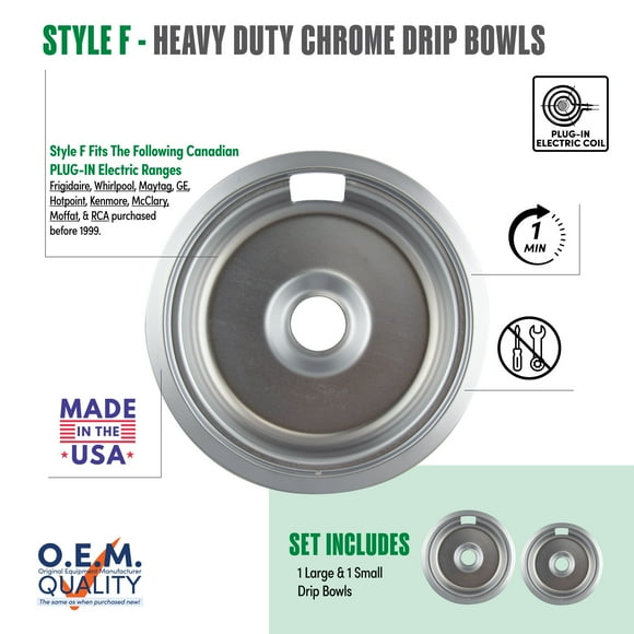 Range Kleen 10910A2X Style F 2 Paquet de Bols à Goutte Chromés Ultra Résistants Paq. de 2, 1 petit et 1 grand