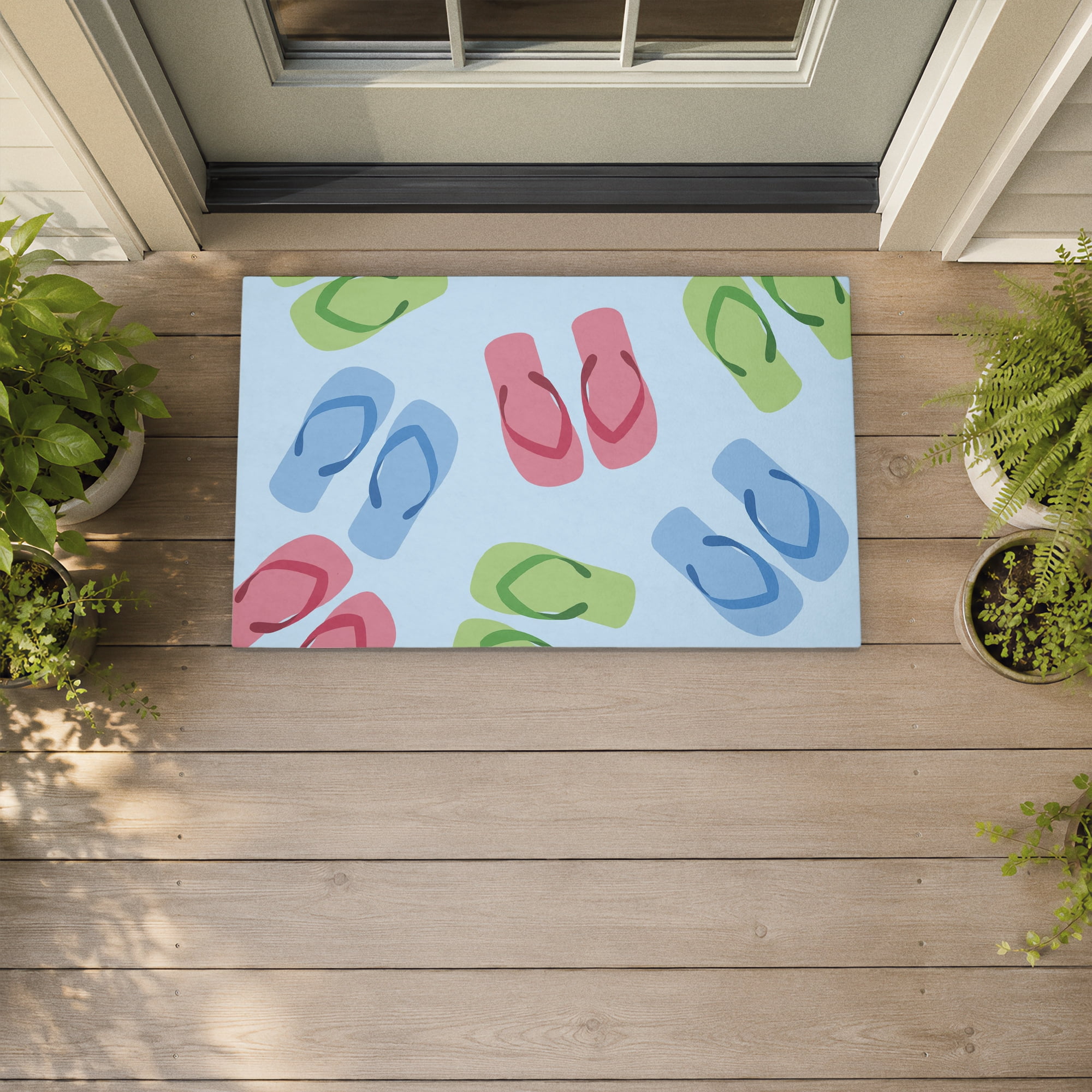 Stupell Industries Colorful Flip Flops on Blue Printed Outdoor Door Floor Mat, design by Lil' Rue