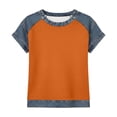 thumbnail image 4 of Rutainlusire Women's Round Neck Waffle Knit Faux Denim Patchwork Short Sleeve Tops Ladies Casual Loose Fit Stretchy Soft Breathable Fabric Raglan Sleeve Design Tops, 4 of 6