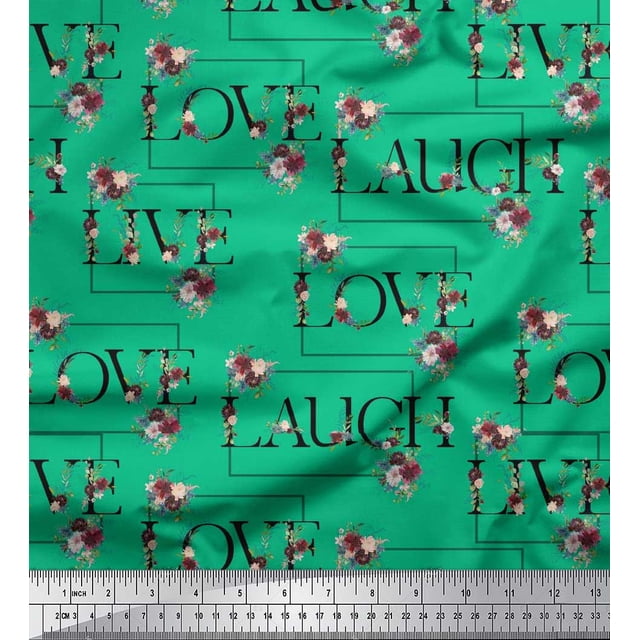 Soimoi Viscose Chiffon Fabric Floral Love Text Fabric Prints By Yard 42 Inch Wide