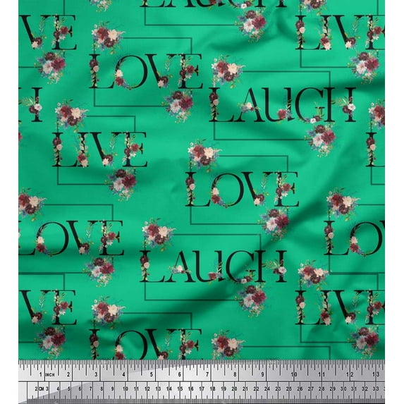 Soimoi Poly Georgette Fabric Floral Love Text Printed Craft Fabric by the Yard 42 Inch Wide