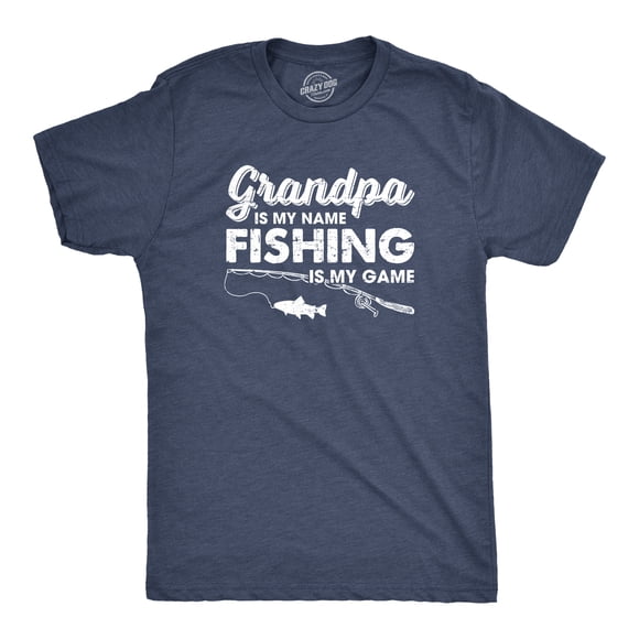 Mens Grandpa Is My Name Fishing Is My Game T shirt Funny Fathers Day Fish Papa (Heather Navy) - M