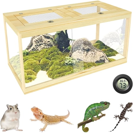 67 Gallon Reptile Tank, Lockable Sliding Door Bearded Dragon Tank, Snake Tank with Metal Mesh Roof, Front Opening Reptile Terrarium for Lizard, Leopard Gecko, (Wood Color, 40" x 20" x 20")