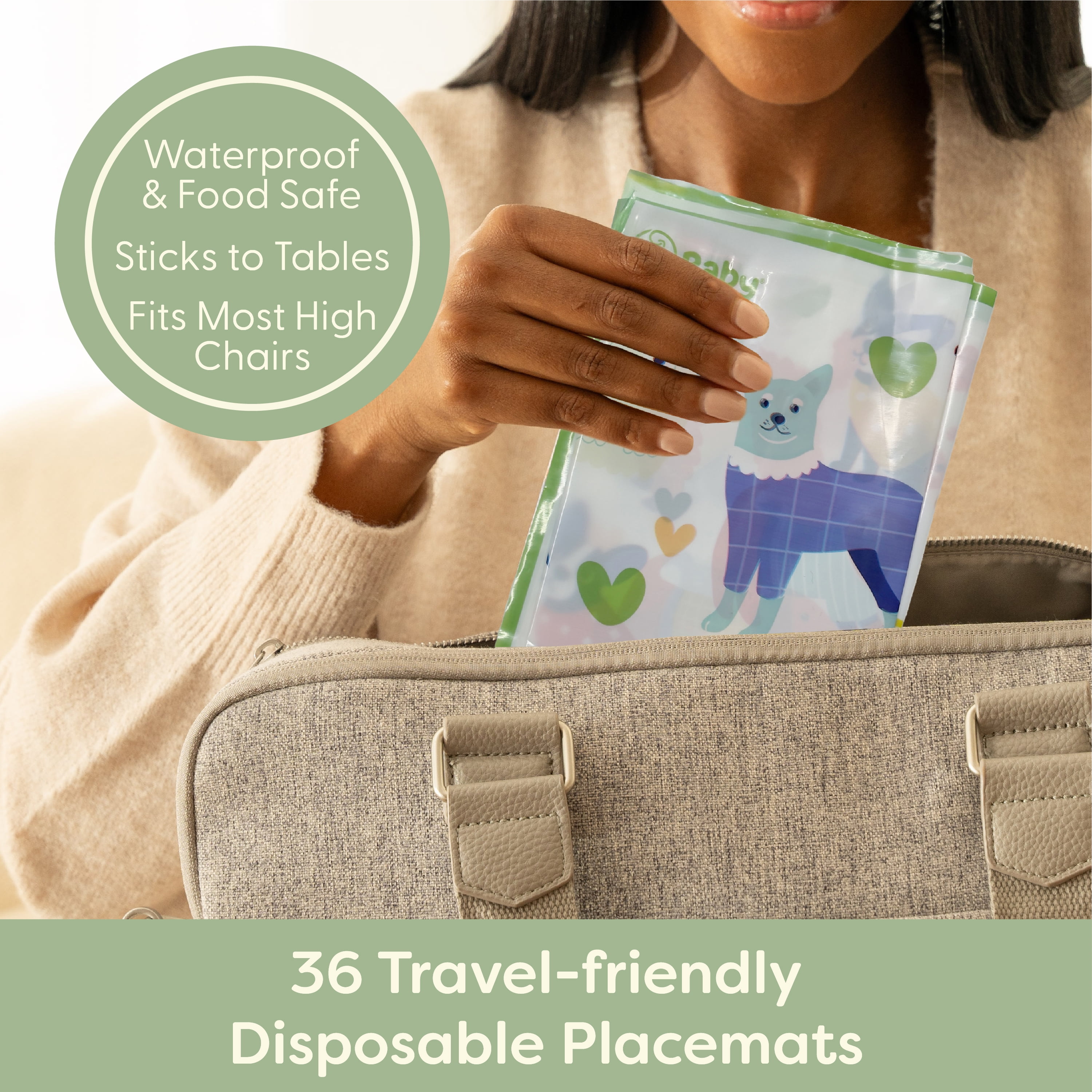 UpwardBaby Disposable Placemats - BPA Free - 36 Waterproof Placemats with Animal Pattern