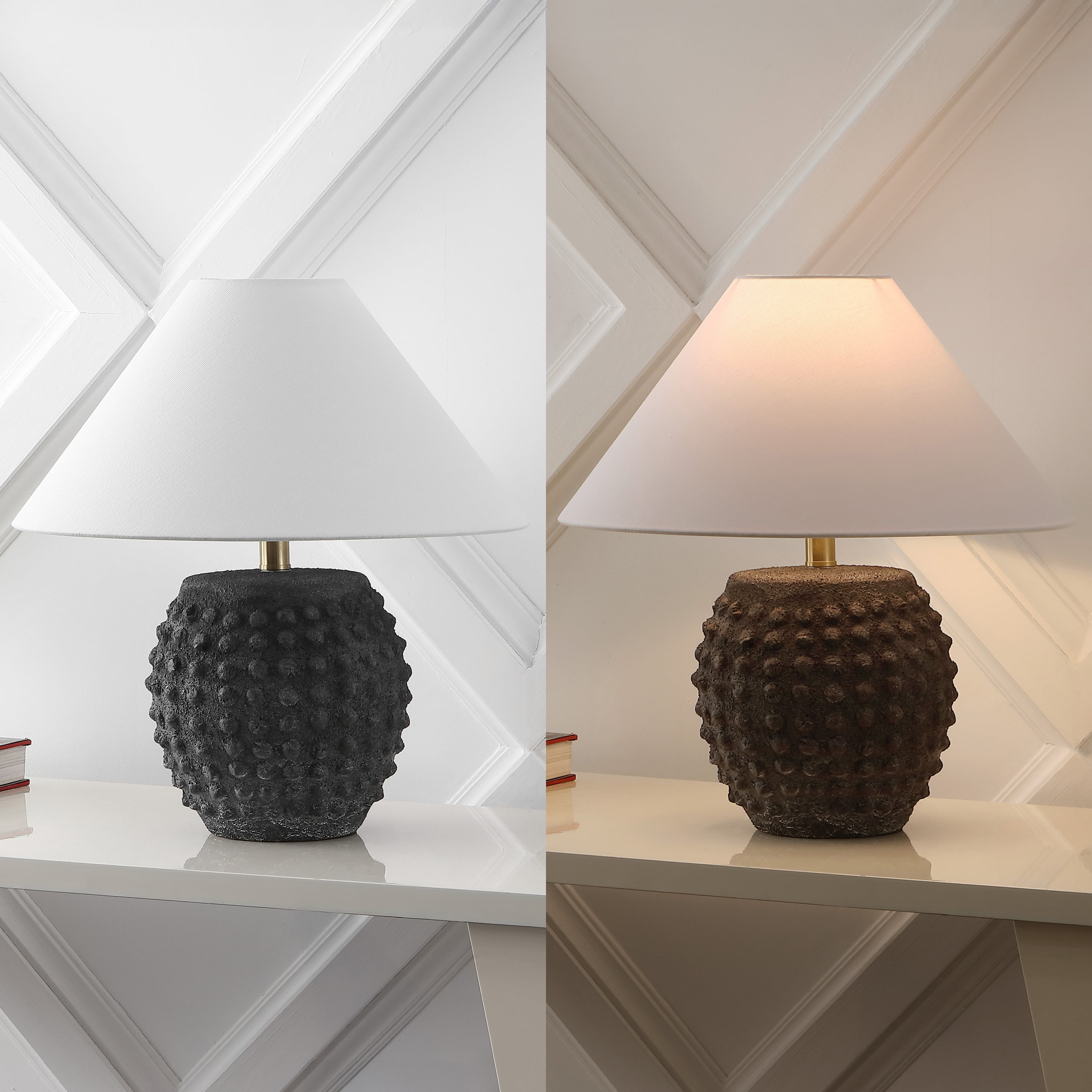 JONATHAN Y Effie 18.25" Minimalist Scandinavian Ceramic/Iron Hobnail LED Table Lamp, Matte Black (Set of 2), JYL5601A-SET2