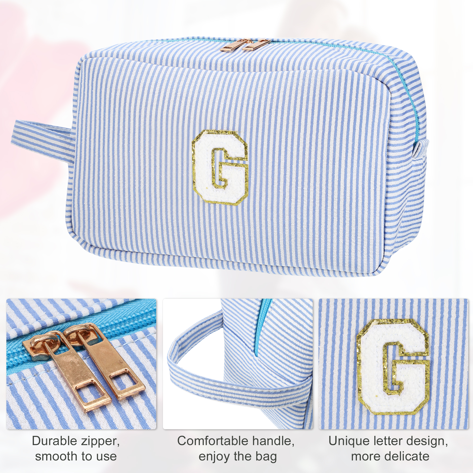 Unique Bargains Personalized Initial Make Up Bag G Cosmetic Bag Travel Makeup Bag Blue