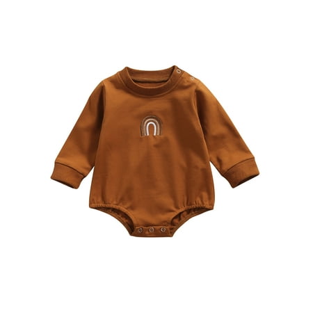 

Baby Autumn Rompers Rainbow Embroidery Long-Sleeves Jumpsuit with Crotch Buttons for Toddlers Girls Boys 0-24 Months