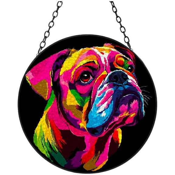 Boxer Dog Stained Glass Suncatcher Handmade Window Hanging Colored Glass Suncatcher Crafts Kits for Indoor Garden Decor Memorial Gift 16x16cm