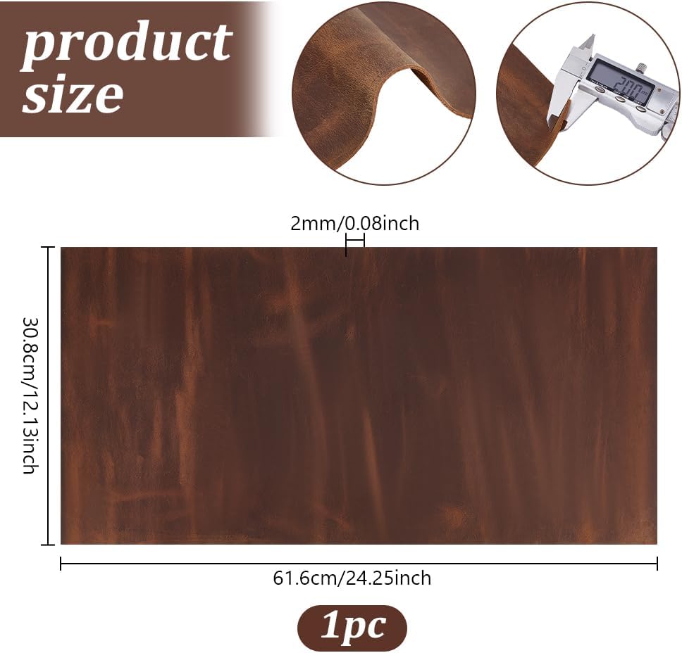 12x24inch Genuine Leather Sheets 2mm Cowhide Leather Squares Thick Tooling Leather for Crafts Tooling Sewing Wallet Coffee