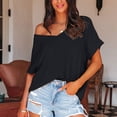 thumbnail image 2 of JGGSPWM Women's Summer Short Sleeve V-Neck Loose Fit Casual Trendy Tees Solid Color Blouse Tops Black L, 2 of 9