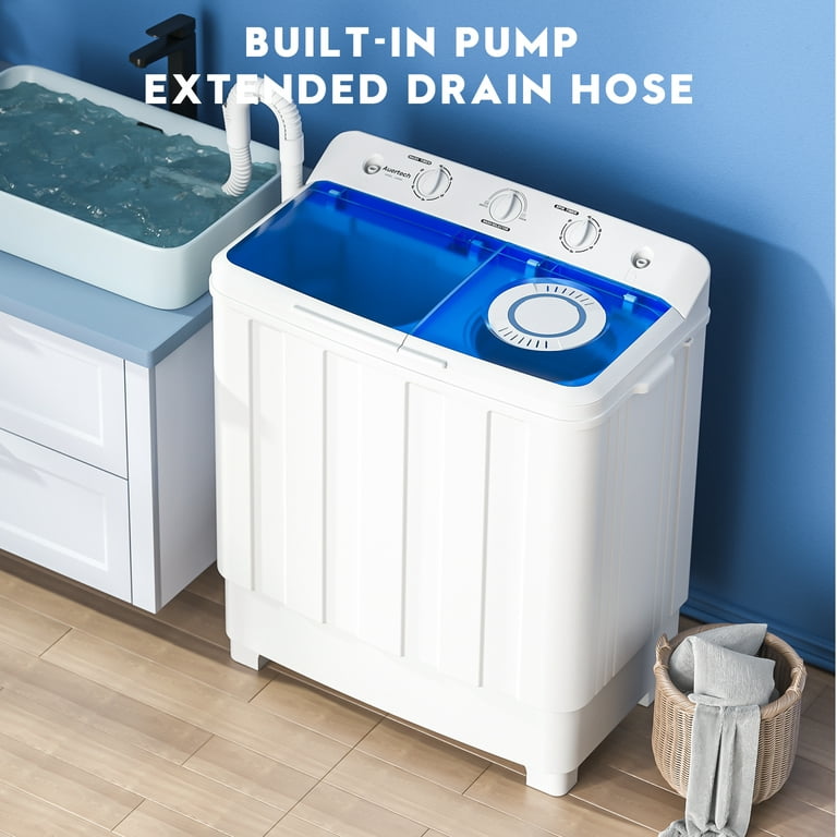 Auertech Portable Washer 28lbs Twin Tub Compact Semi-Automatic with Drain Pump Washer Spinner Combo, Blue