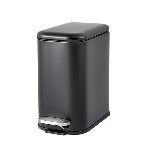 1.3 Gallon Black Slim Step Stainless Steel Bathroom Waste Bin