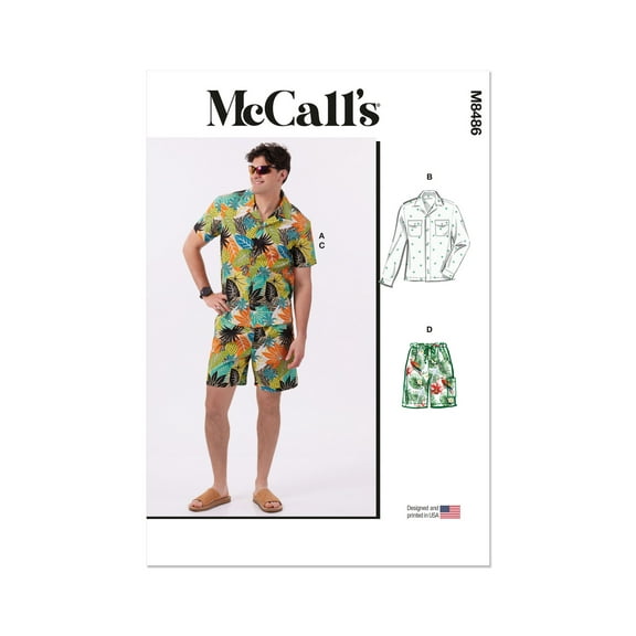 McCall's Sewing Pattern 8486 - Men's Shirts and Shorts, Size: BB (46-48-50-52-54-56)
