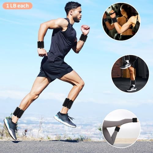 Jointown Adjustable Ankle Weights for Women Men,Wrist Weights set for Walking Running,1 Pair (1Lbs Each) Silicone Workout Weights for gym fitness, Jogging,yoga,pilates,strength training,physical