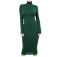 thumbnail image 2 of YWDJ Long Fall Dresses for Women 2022 Women Fashion Slim High Neck Long Dress Long Sleeve Pure Color Dress Green L, 2 of 8