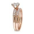 thumbnail image 2 of 3/4 Carat (Ctw) Aquamarine with Diamond 1/3 Carat (Ctw) Bridal Set Ring in 10K Pink Gold for Women, 2 of 6