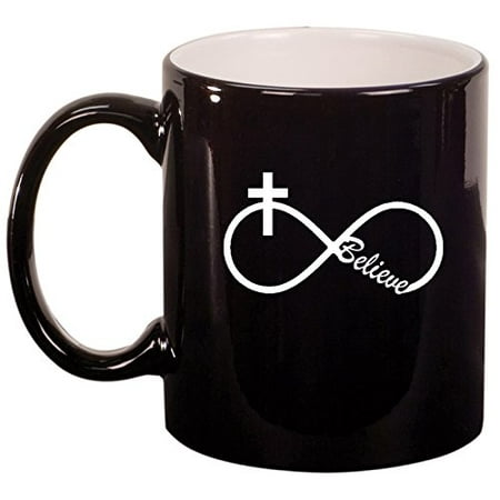 

Ceramic Coffee Tea Mug Cup Infinity Believe Cross Christian (Black)