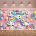 thumbnail image 2 of Happy Birthday Background Banner Balloons Colorful Rainbow Cloud Baby Children's Birthday Party Decoration Background Wall Celebration Photography Props, 2 of 9