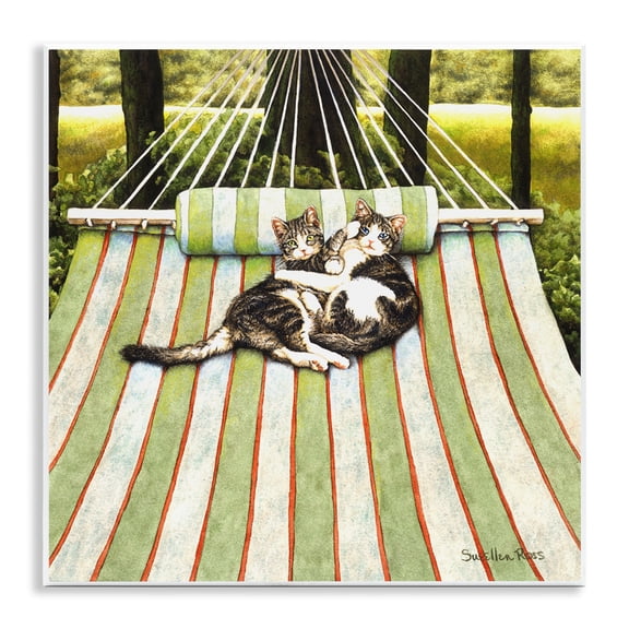 Stupell Industries Playful Kittens on Hammock Animals Painting Unframed Art Print Wall Art, 12 x 12