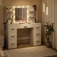 thumbnail image 3 of Homall Vanity Desk with Mirror, LED Lights & Power Outlet, Makeup Vanity Table with 7 Drawers & Shelves for Girls and Women, White, 3 of 7