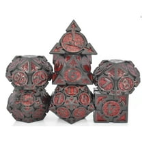 Galactic Dice Premium Dice Sets - Black Metal & Red Sparkle Set of 7 Dice with Tin