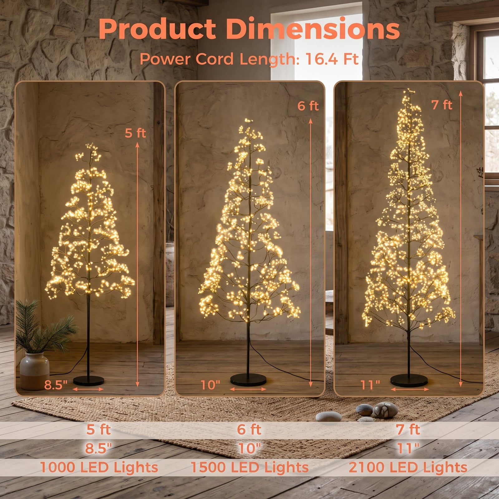 RUIE 7 FT Pre-Lit Artificial Cedar Alpine Christmas Tree with 2100 Warm White LED Lights, Weighted Base, Sectional Design for Indoor Holiday Decor, Black