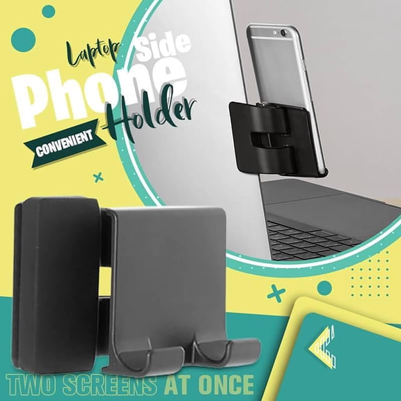 Qiopertar Laptop Side Phone Stand, Adjustable Clip-On Mobile Holder for Computer Screen, Dual Monitor Setup Phone Mount for Video Chat Work Study