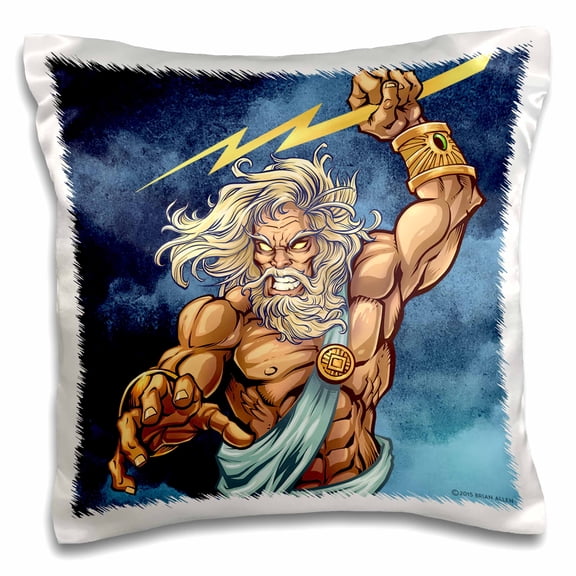 3dRose, Zeus throwing a lightning bolt from a stormy sky, 16x16 inch Pillow Case