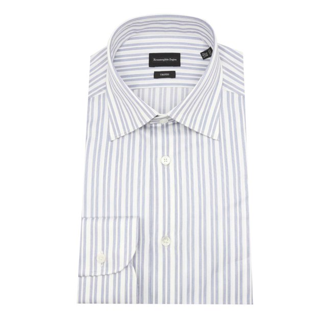 Zegna Chemise Habillée à Rayures Trofeo Bleu Foncé / Blanc pour Homme - 41-16 (L)