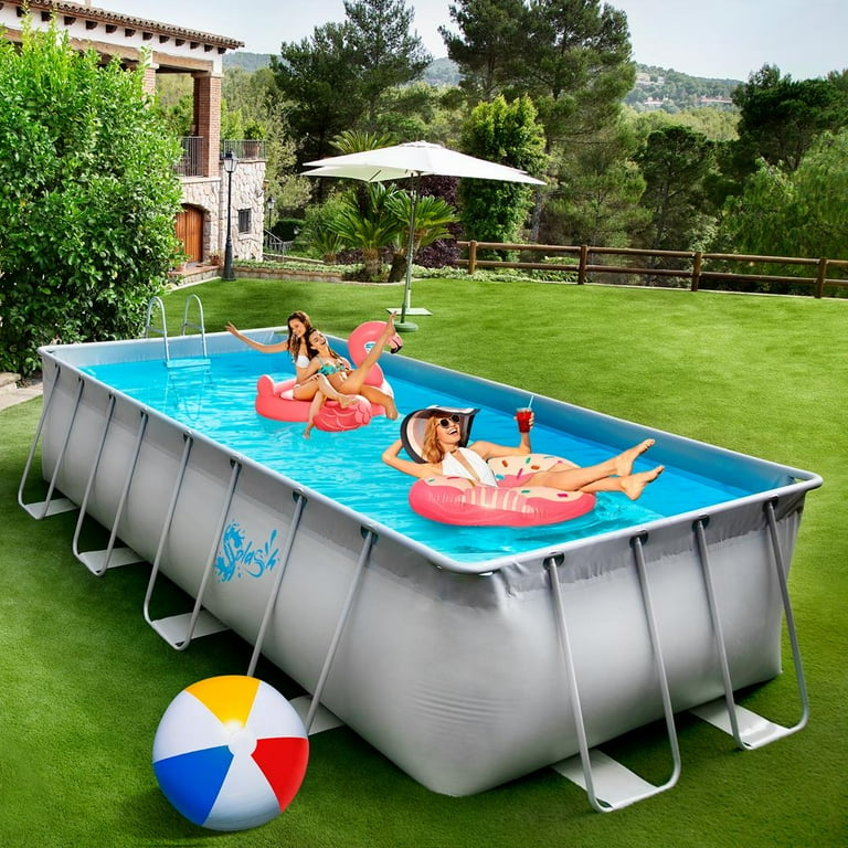 SereneLife Rectangle Above Ground Pool Set Steel Frame Outdoor Family Swimming Pool W Ladder