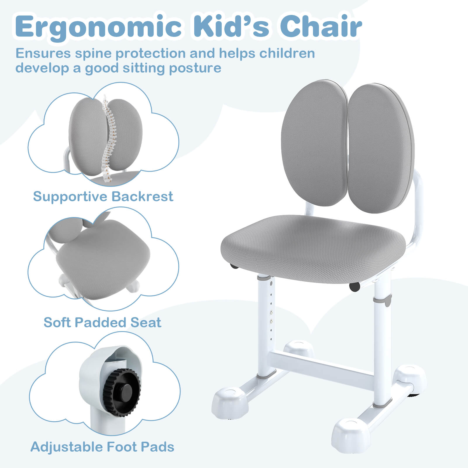 Costway Kid’s Study Desk & Chair Set with Tilt Desktop, Pen Holder & Tray, Reading Stand Gray