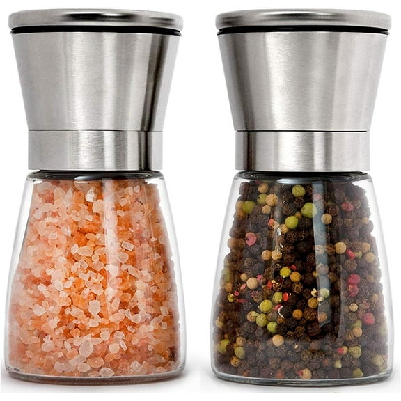 IZEYNO Salt and Pepper Grinder Set of 2, Premium Stainless Steel Spice Mill with Adjustable Coarseness