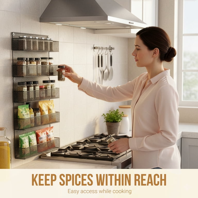 5-Tier Wall-Mount Spice Rack, Black Metal photo 5