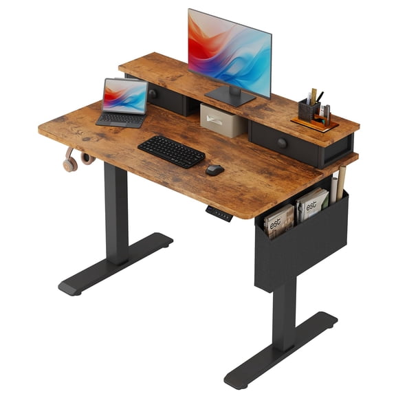 Brown Electric Standing Desk with Drawers - 39.4 Height Adjustable Desk