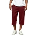 thumbnail image 4 of Capris Sweatpants for Men Wide Leg Drawstring Below Knee Shorts Wine Crooped Pants with Pockets Size XL, 4 of 7