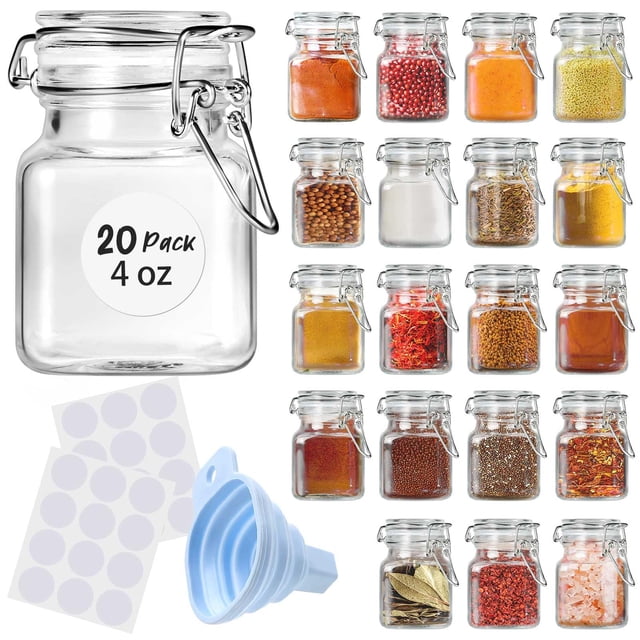 Spice Jars SKOCHE, paquete de 20 frascos de vidrio de 120 ml con tapas herméticas