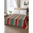 thumbnail image 3 of King Size Flat Sheet Only, Green Red Striped Soft Brushed Microfiber Bed Sheets, Farmhouse Colorful Stripes Hotel Quality Breathable Bedding Top Sheet, Easy Care, 105"x98", 3 of 9