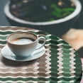 thumbnail image 3 of Ambesonne Geometric Fitted Round Tablecloth, Wave Pattern Cottagecore, 56"- 60" Diameter, Jade Green Pale Salmon, 3 of 5